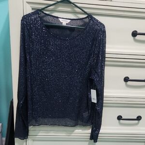Lucky Brand Navy Sequin Blouse.
